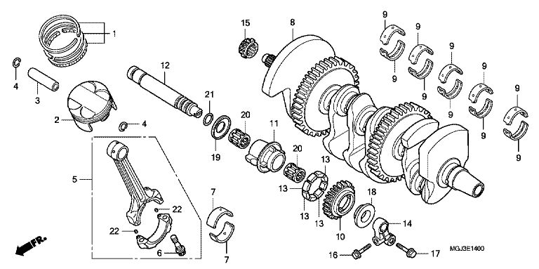 Vilebrequin/piston No 338